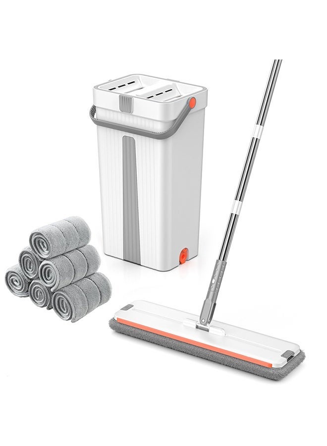 Flat Mop and Bucket System - Home Wringer Set for Floor & Wall Cleaning, with 6 Reusable Microfiber Pads - Image 1